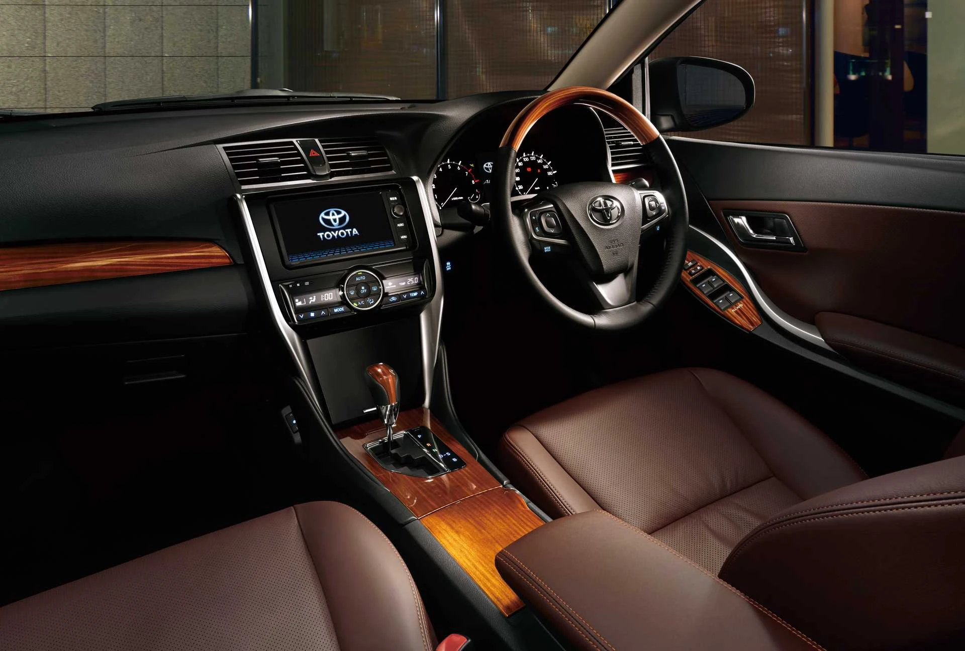 An image of the Allion's infotainment and steering wheel